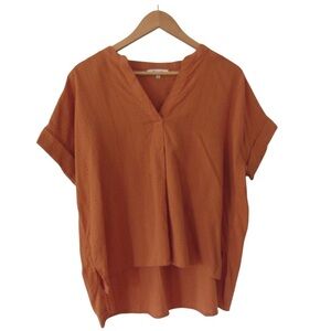 Madewell Lakeline Popover Shirt in Clip Stripe XS Orange Flowy Gauze Relaxed